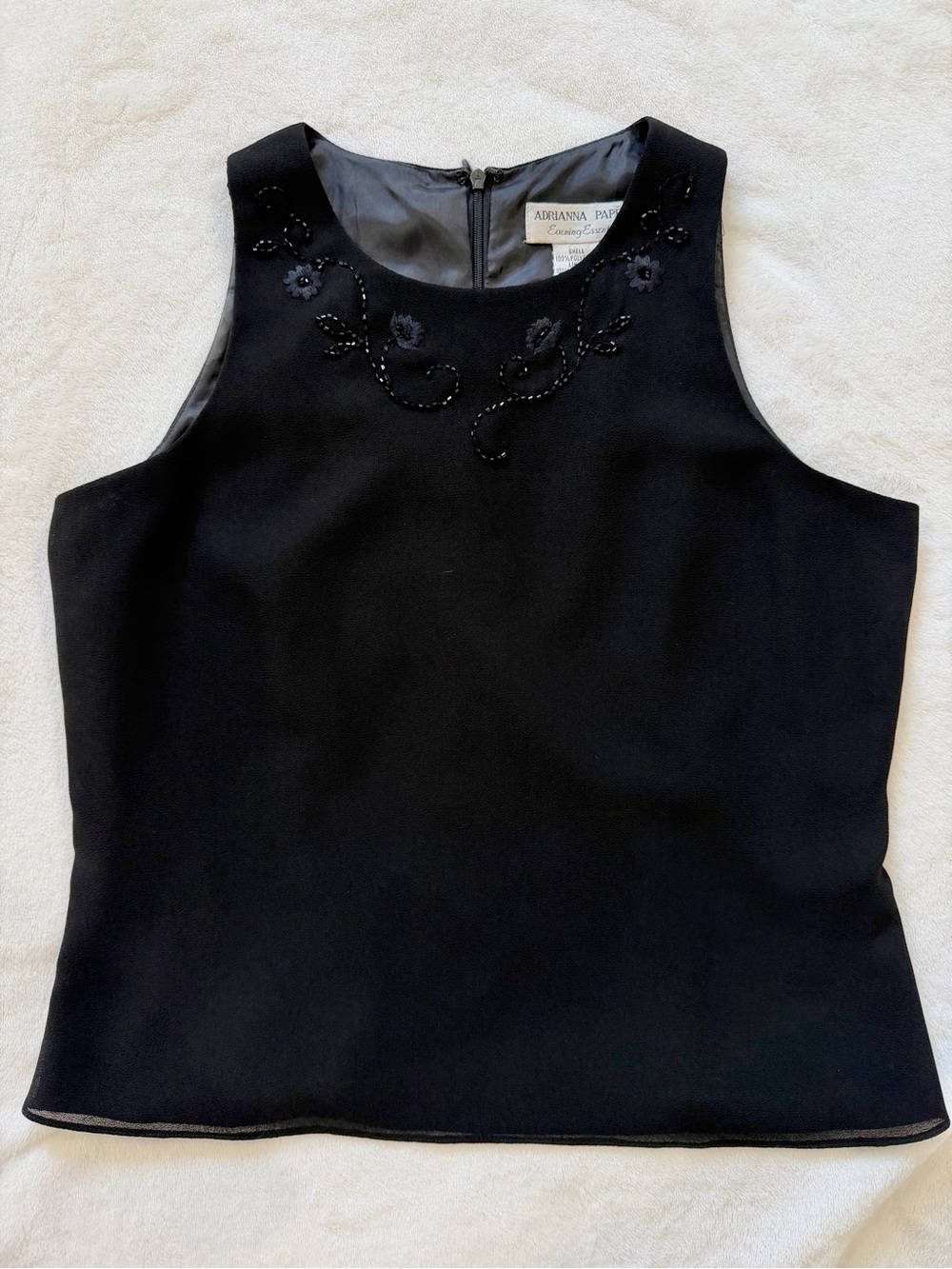 Adrianna Papell Black Beaded Floral Neck Shell